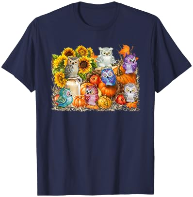 Autumn Owl Sunflower Pumpkin Halloween Costume T-Shirt - T-Shirt | Navy