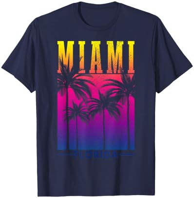 Miami Beach Retro Florida USA America Souvenir Gift T-Shirt - T-Shirt | Navy