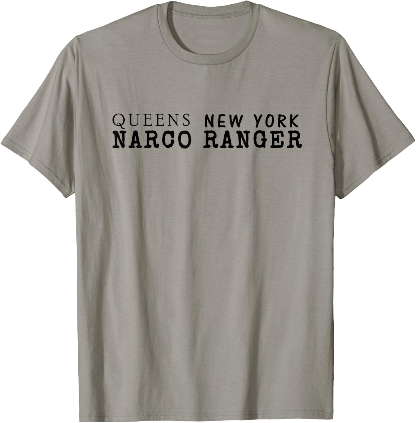 Best Queens NY Narco Ranger Black Text T with Skull T-Shirt - T-Shirt | Sand