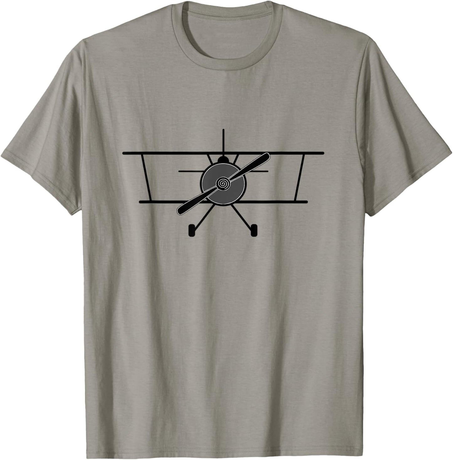 Classic Bi-Plane, Aviation and Aircraft Line Art T-Shirt - T-Shirt | Sand
