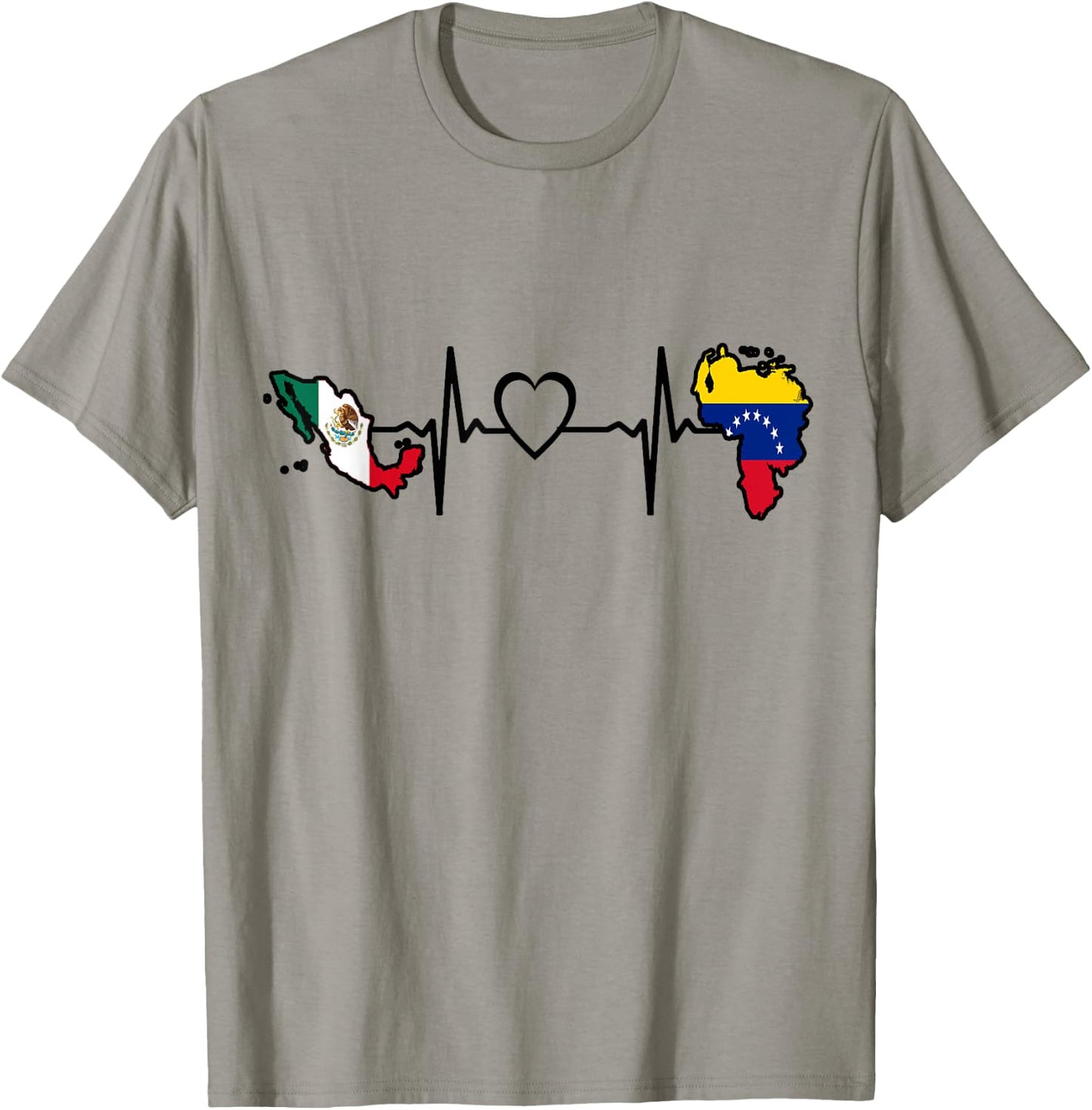 Mexico Venezuela Flag - Mexican Venezuelan HeartBeat T-Shirt - T-Shirt | Sand