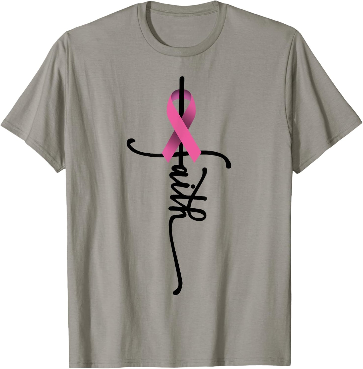 Faith Cross Warrior Survivor Pink Ribbon Breast Cancer T-Shirt - T-Shirt | Sand