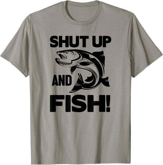 Shut Up And Fish - Funny Fishing T-Shirt - T-Shirt | Sand