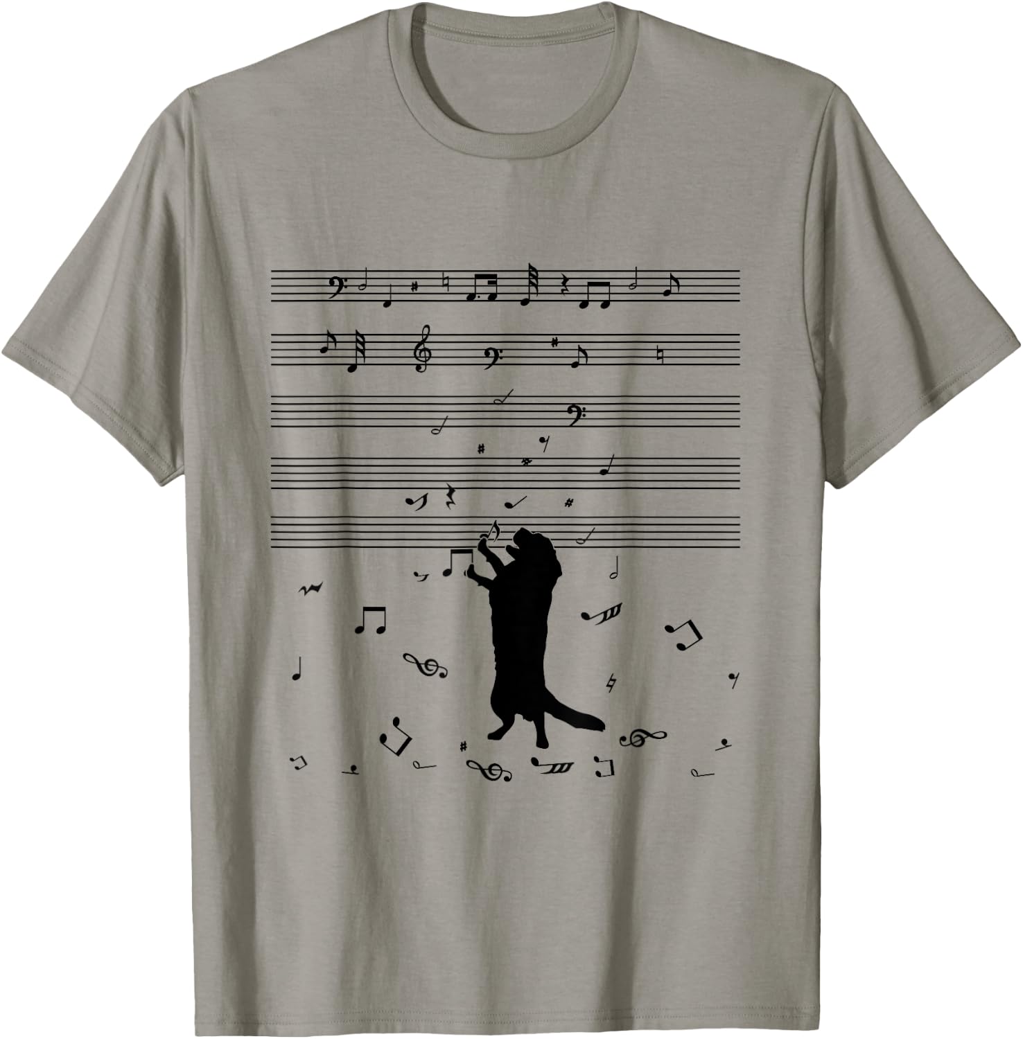 Dog Music Notes Treble Clef Dog Holder & Musicians T-Shirt - T-Shirt | Sand