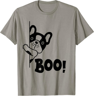 Boo! | Funny Hiding Peekaboo Scary Halloween French Bulldog Men Women Kids T-Shirt - T-Shirt | Sand