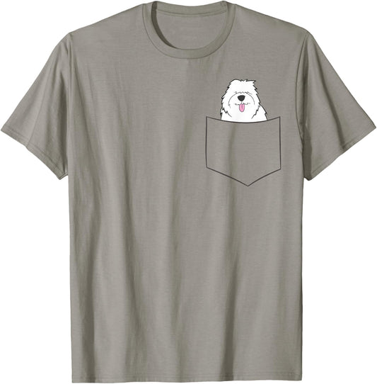 Old English Sheepdog In A Pocket English Sheepdog Dog Men Women Girls Kids T-Shirt - T-Shirt | Sand