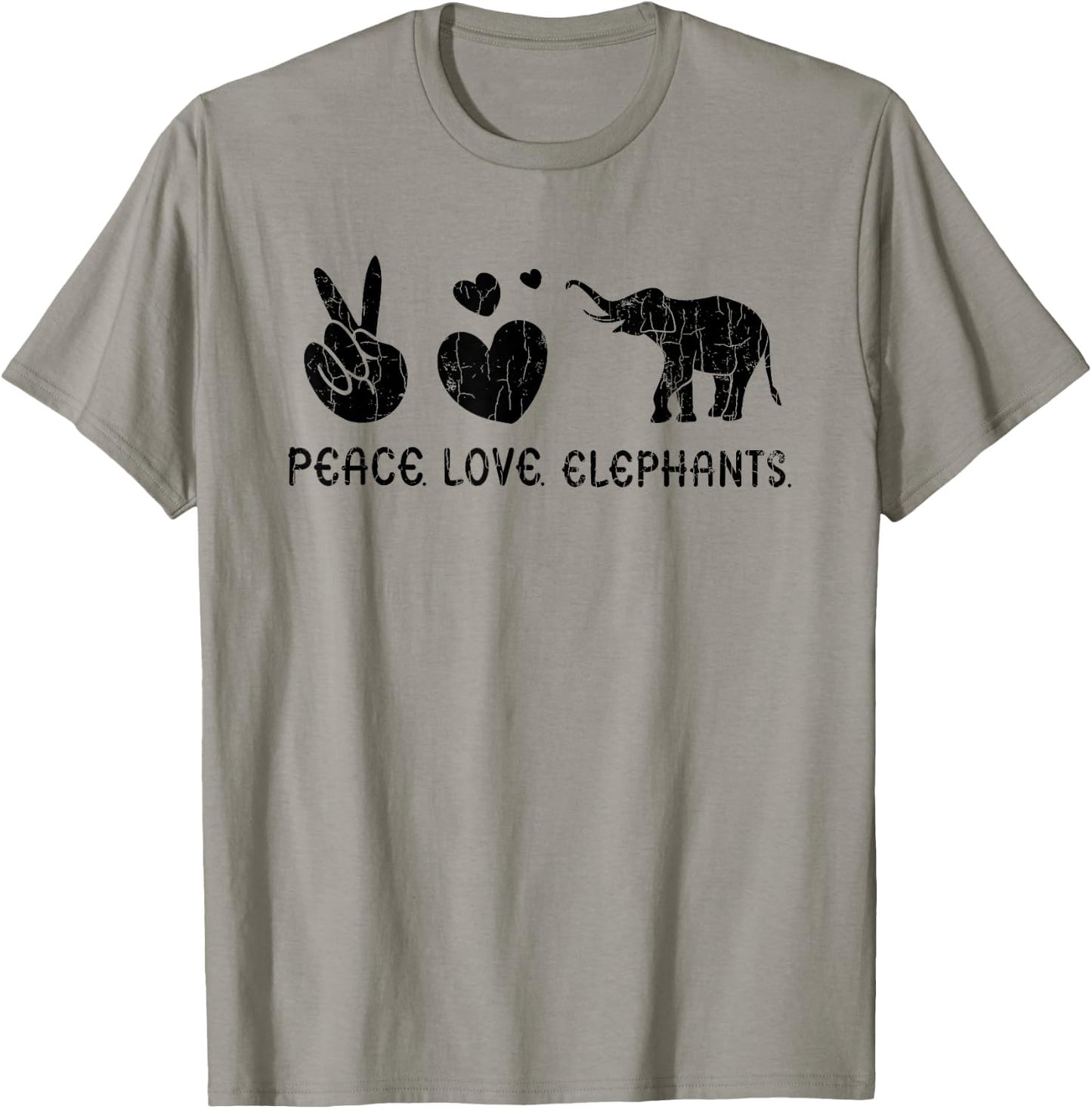 Peace Love Elephants Funny Elephant Lover Boys Girls Graphic T-Shirt - T-Shirt | Sand