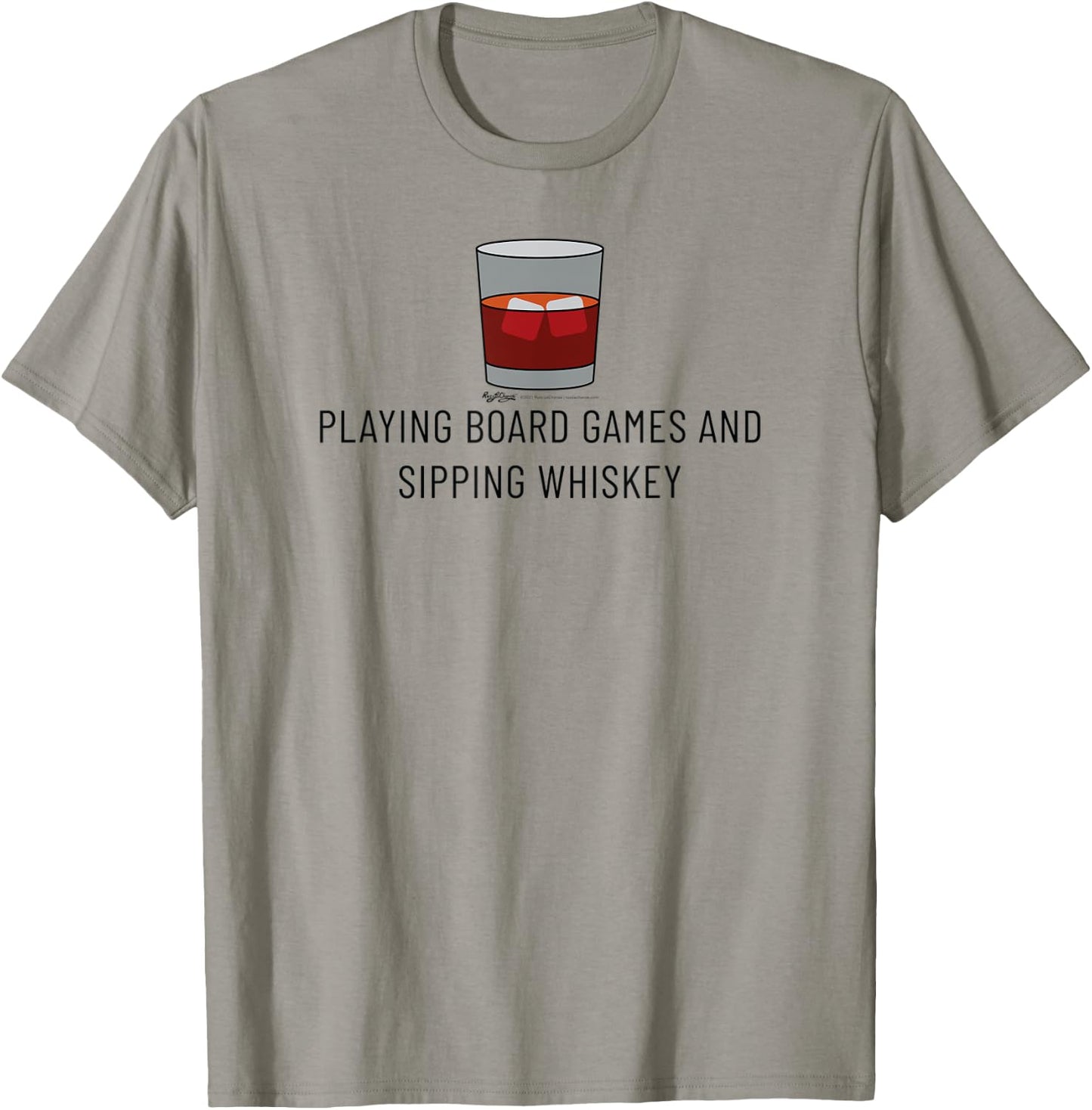 Playing Board Games And Whiskey Glass Drinking Word Design T-Shirt - T-Shirt | Sand