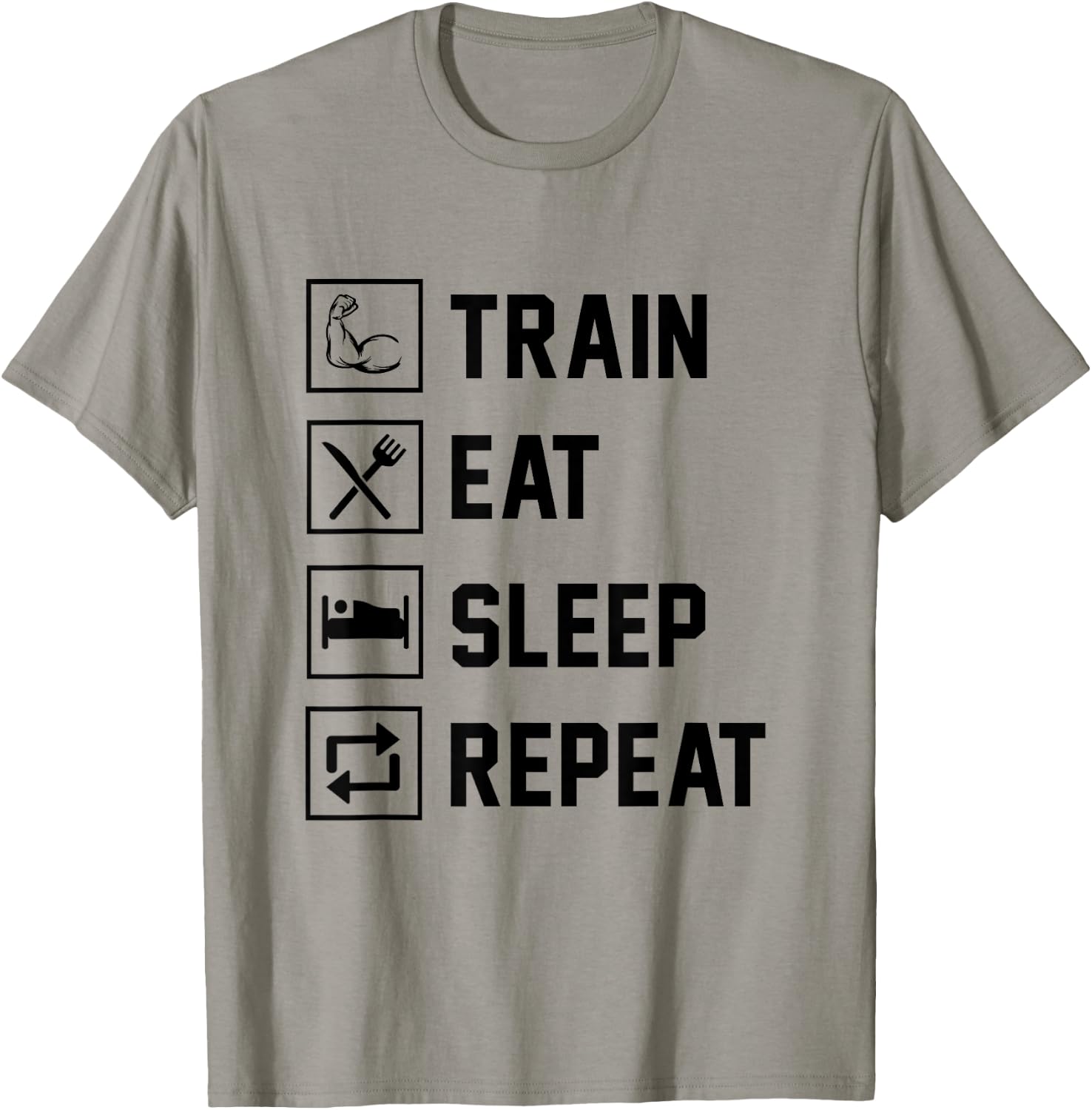 Train Eat Sleep Repeat Gym Fitness Building Muscle Sports T-Shirt - T-Shirt | Sand