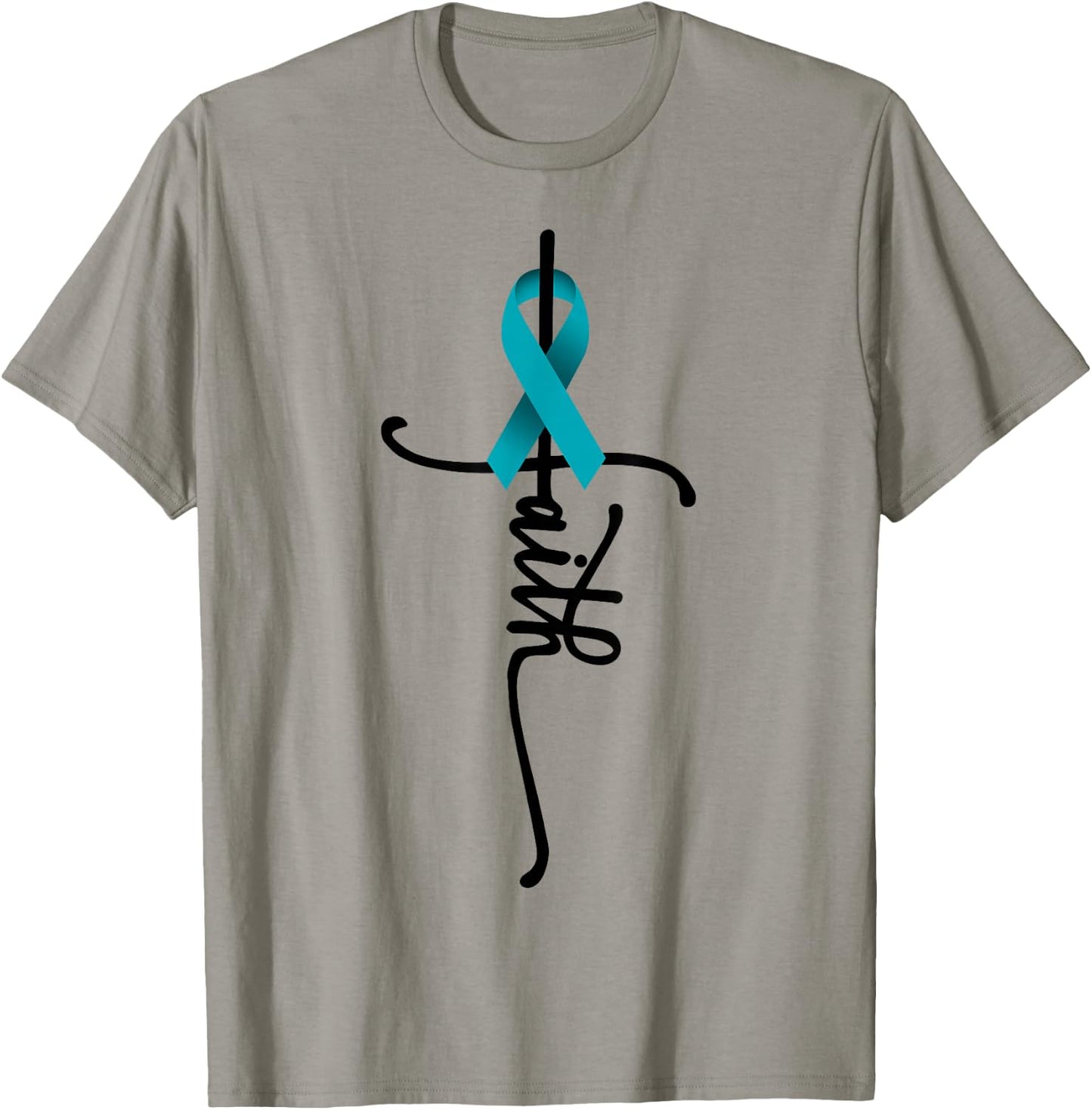 Ovarian Cancer Faith Ovarian Cancer Awareness Support T-Shirt - T-Shirt | Sand