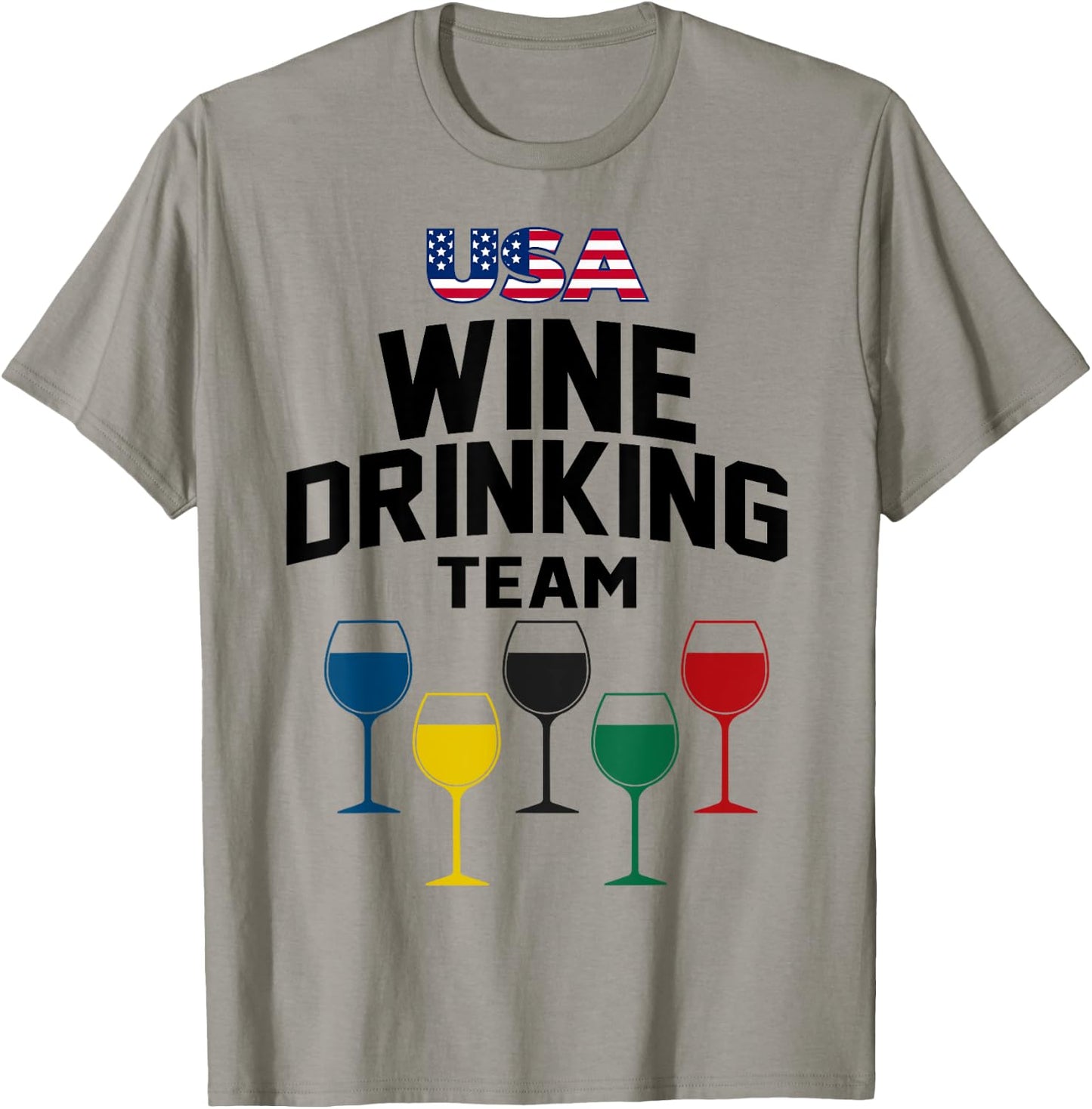 Funny Wine USA Drinking Team 5 Rings Colors Flag T-Shirt - T-Shirt | Sand