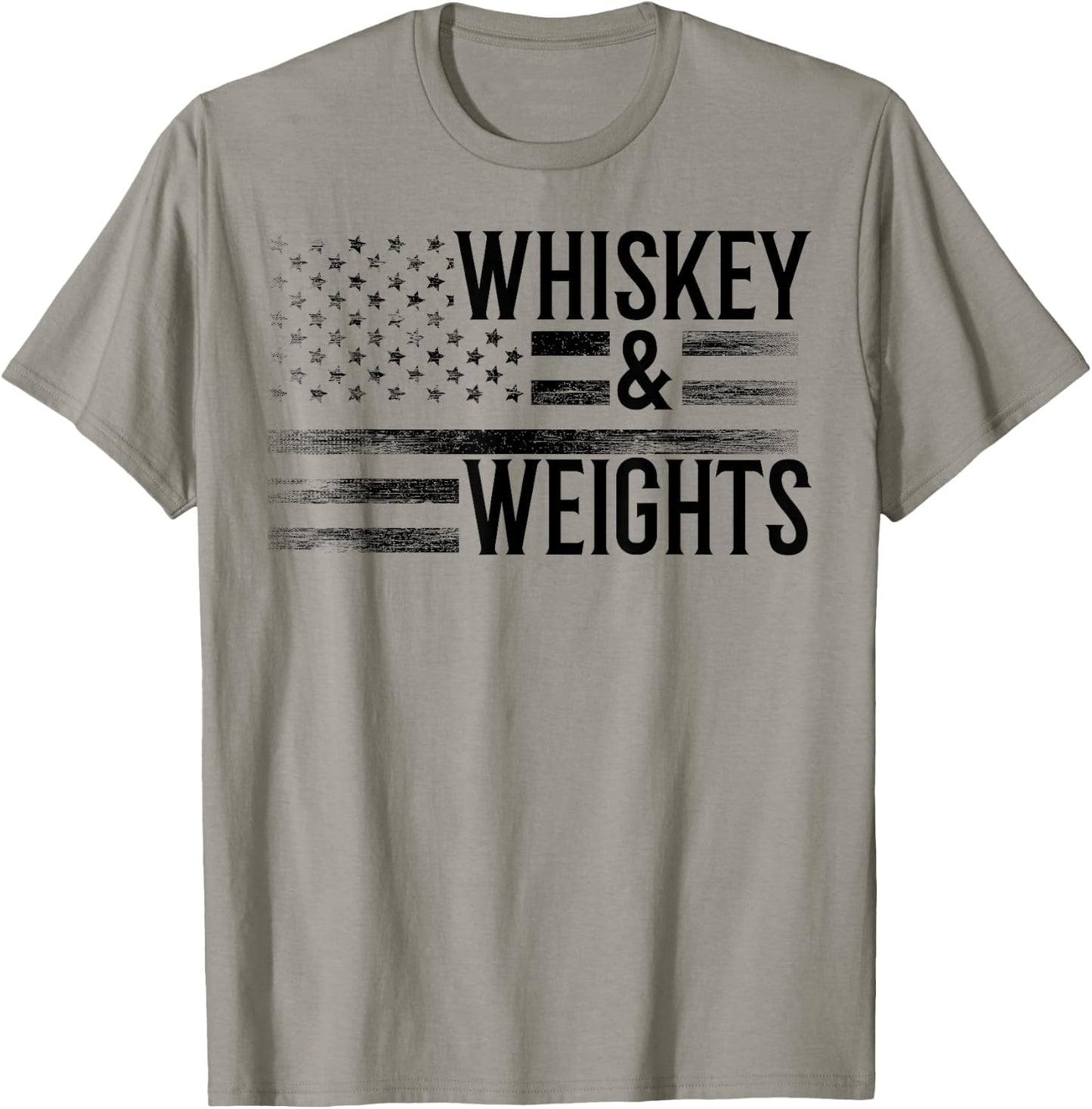 USA Flag Whisky Gym Workout - Whiskey And Weights Women Men T-Shirt - T-Shirt | Sand