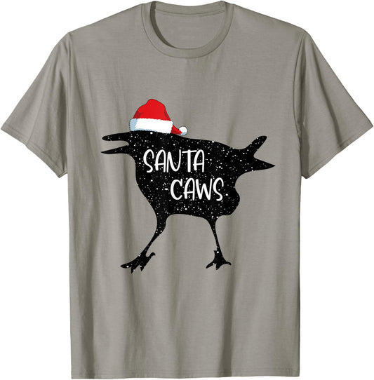 Crow Santa Christmas Santa Caws Funny Bird Pajamas Xmas T-Shirt - T-Shirt | Sand