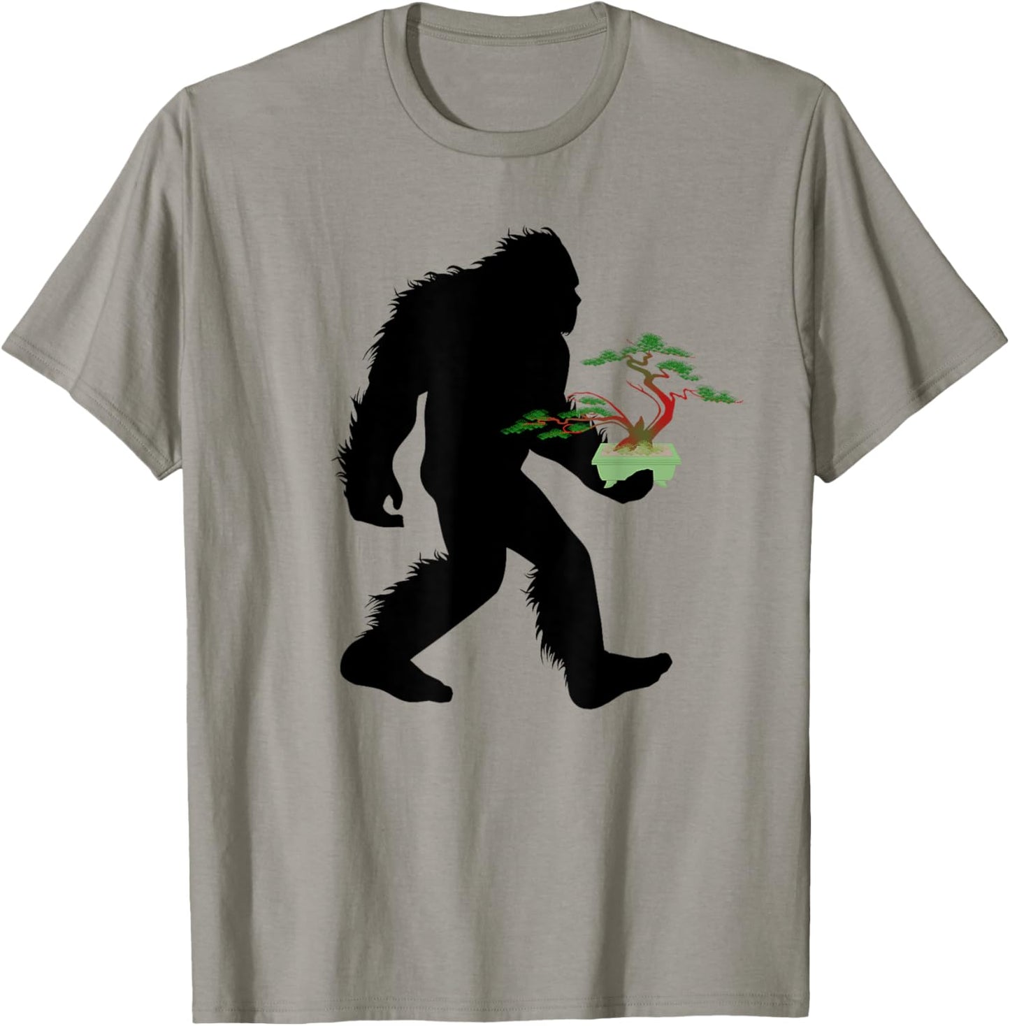 Bigfoot Carrying Bonsai Plant Sasquatch Tree Landscaper T-Shirt - T-Shirt | Sand