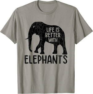 Life Is Better With Elephants Funny Elephant Lover Graphic T-Shirt - T-Shirt | Sand