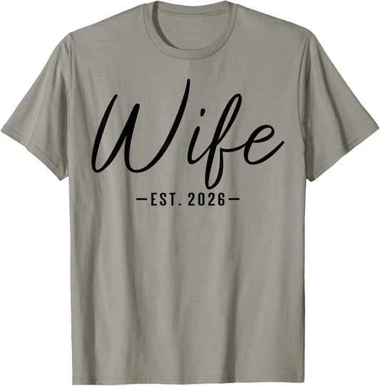 Wife Est 2026 Just Married Couple Wedding Honeymoon T-Shirt - T-Shirt | Sand