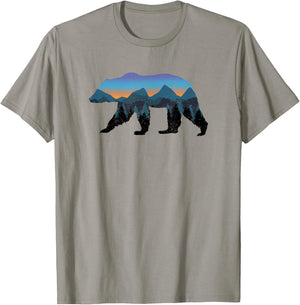 Bear Grizzly Mountains Forest Sunset Vintage Outdoor T-Shirt - T-Shirt | Sand
