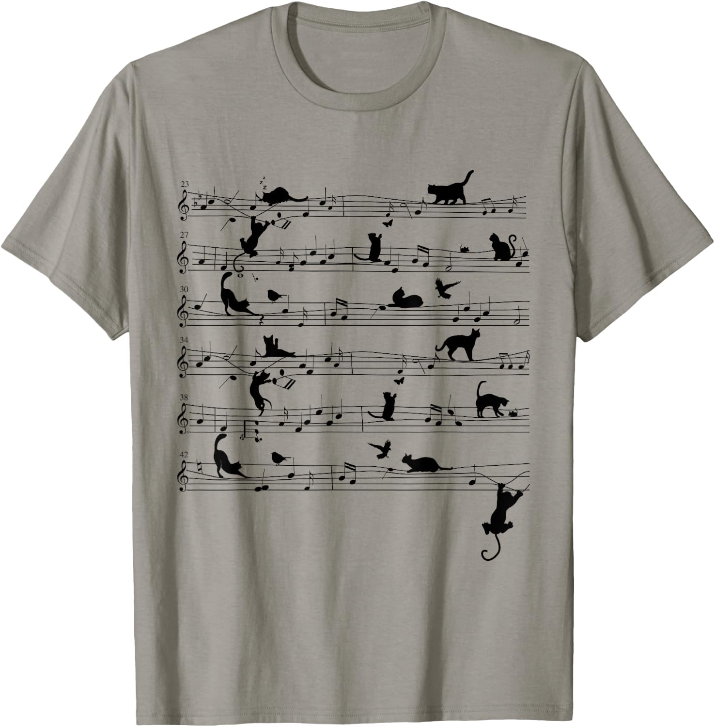 Cute Cat Kitty Playing Music Note Clef Musician Art T-Shirt - T-Shirt | Sand