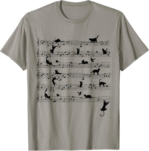 Cute Cat Kitty Playing Music Note Clef Musician Art T-Shirt - T-Shirt | Sand