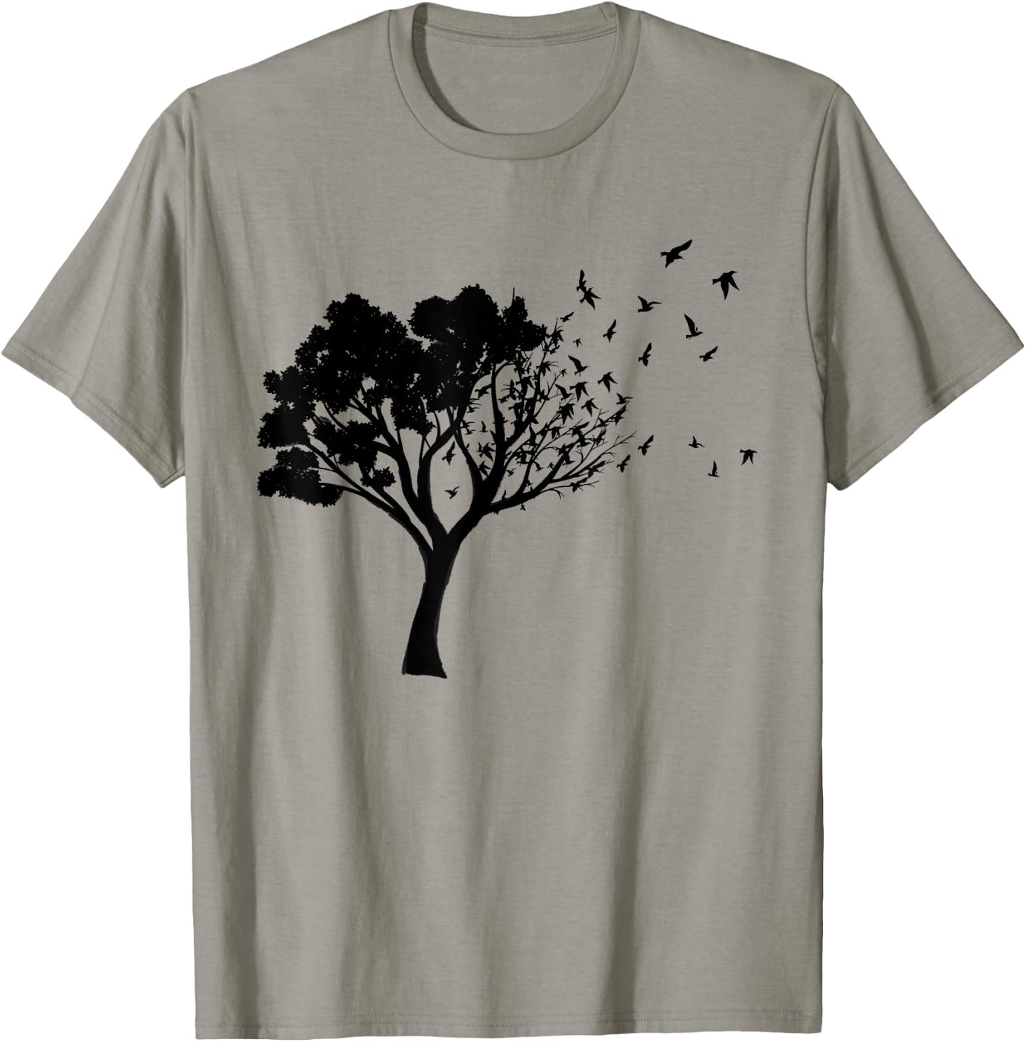 Black Tree And Birds Flying Away Free In Nature Silhouette T-Shirt - T-Shirt | Sand