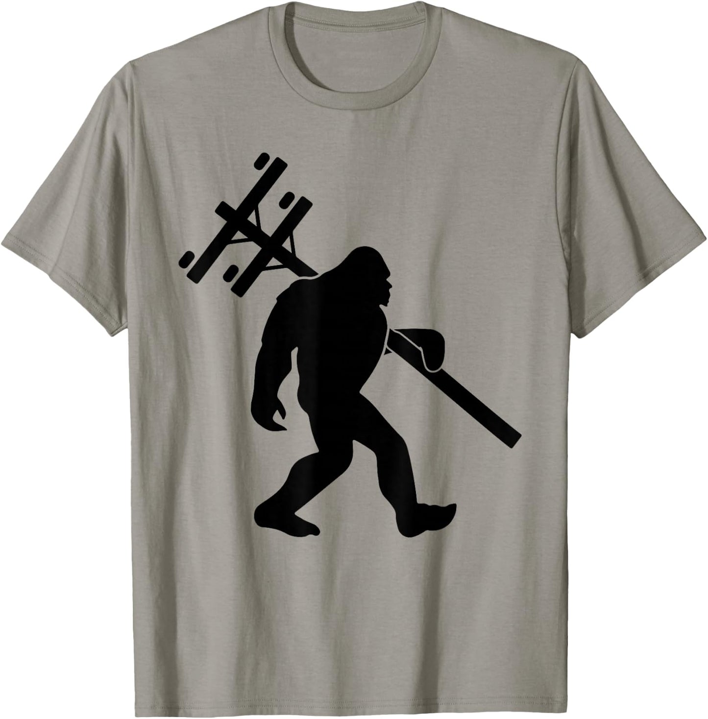 Funny Lineman bigfoot hanging Electricity column electrician T-Shirt - T-Shirt | Sand