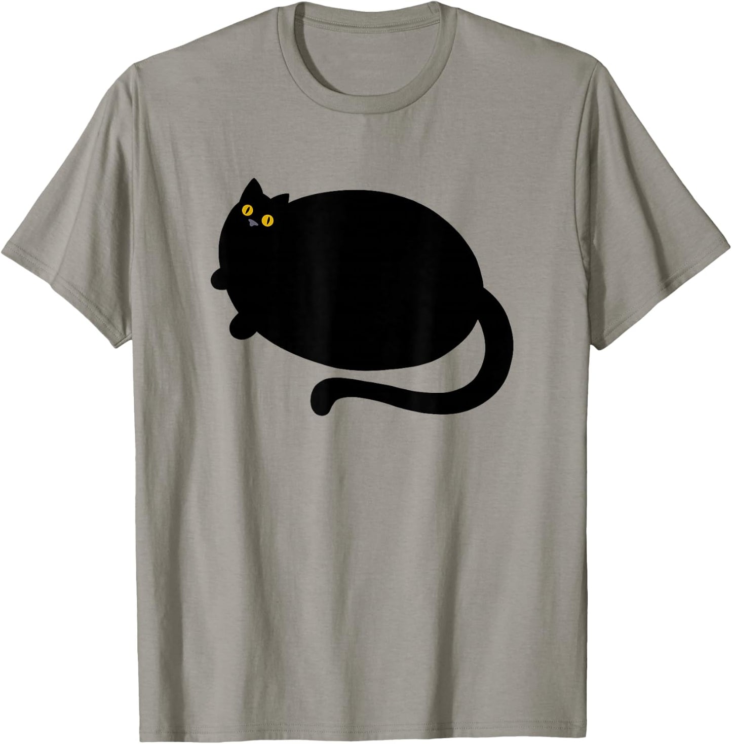 Fat Black Cat Funny BlackCat Fatty Curvy With Yellow Eyes T-Shirt - T-Shirt | Sand