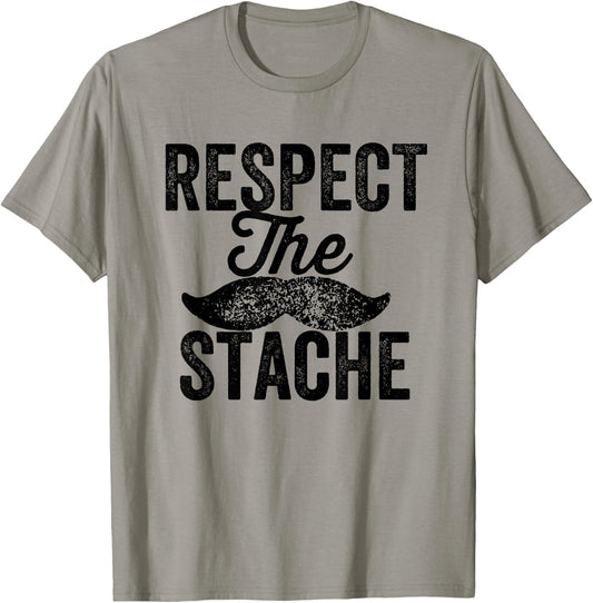Respect the Stache Funny Mustache Vintage Retro T-Shirt - T-Shirt | Sand