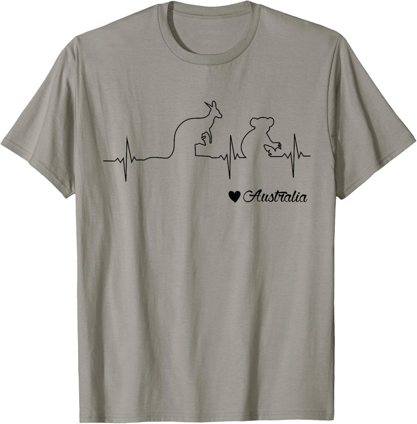 Australia Kangaroo and Koala Draw Heartbeat Illustration T-Shirt - T-Shirt | Sand