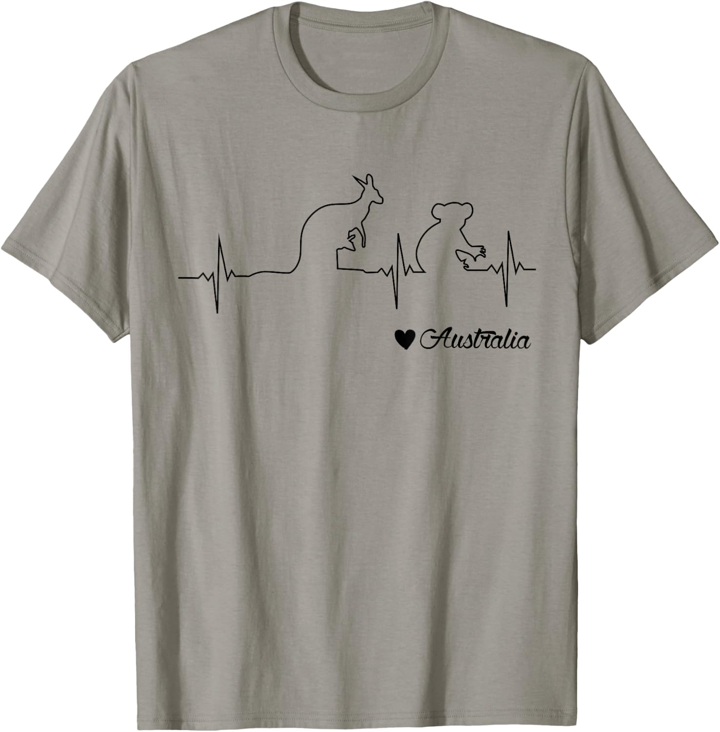 Australia Kangaroo and Koala Draw Heartbeat Illustration T-Shirt - T-Shirt | Sand