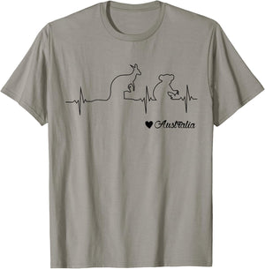 Australia Kangaroo and Koala Draw Heartbeat Illustration T-Shirt - T-Shirt | Sand