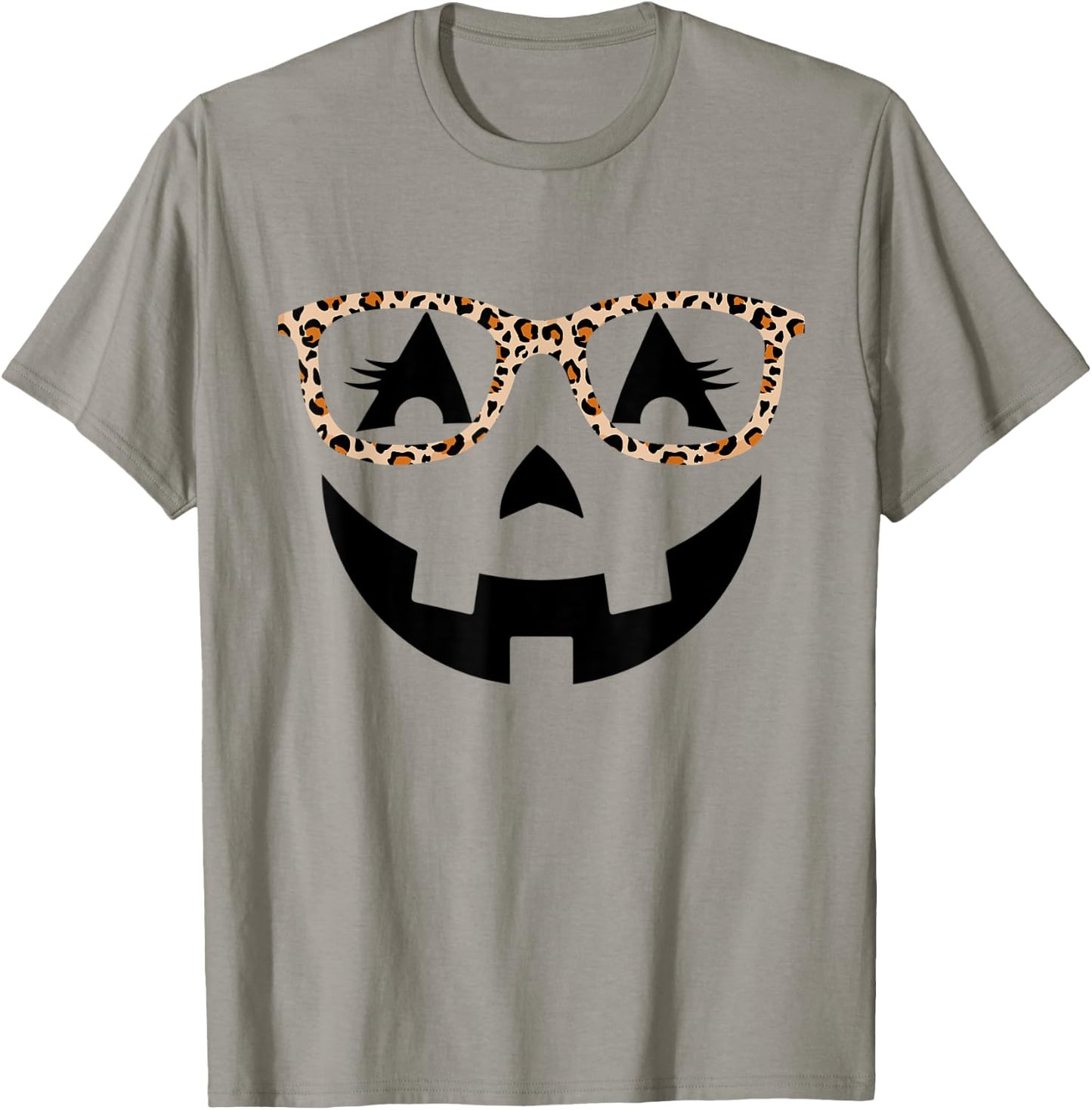 Jack O Lantern With Glasses Shirt Women Halloween Leopard T-Shirt - T-Shirt | Sand