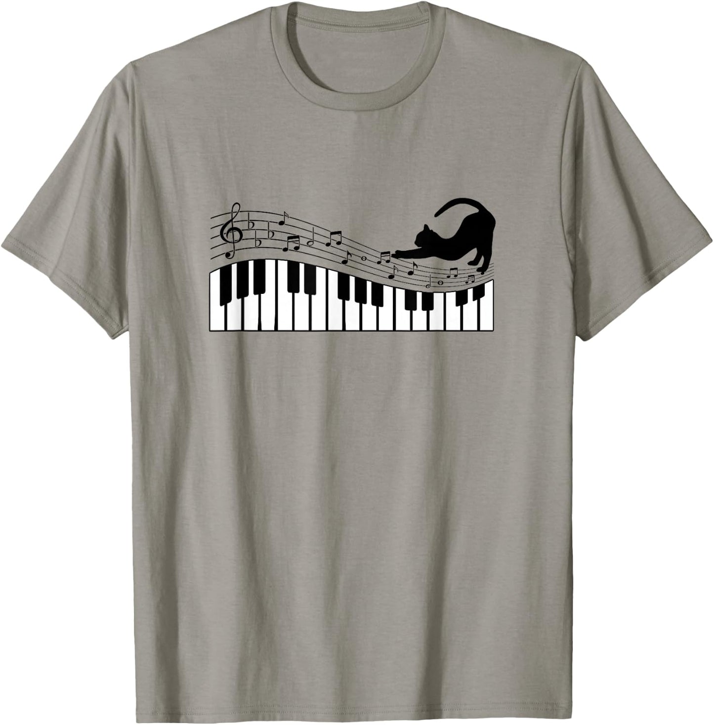 Cute Cat Kitty Playing Piano Music Clef Pianist Musician Art T-Shirt - T-Shirt | Sand