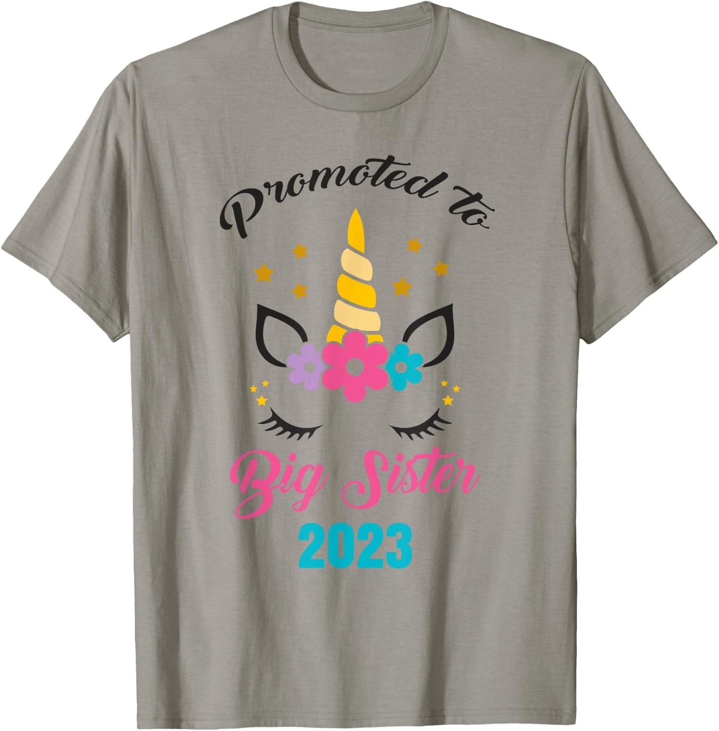 Cute Promoted to Big Sister 2023 Girls Unicorn T-Shirt - T-Shirt | Sand