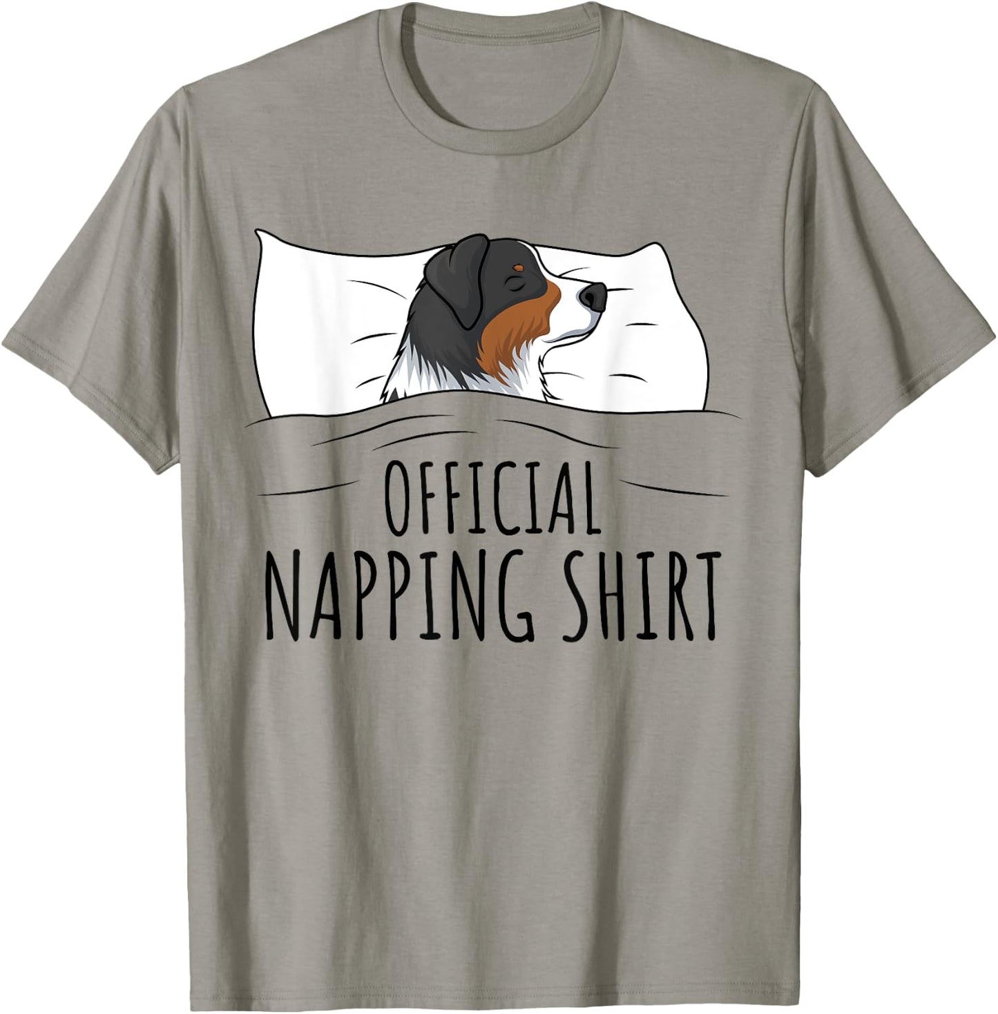 Australian Shepherd Apparel & Gift Ideas -Adults Blue Small Classic Fit Short Sleeve Sleeping Australian Shepherd Pyjamas Official Napping T-Shirt - T-Shirt | Sand