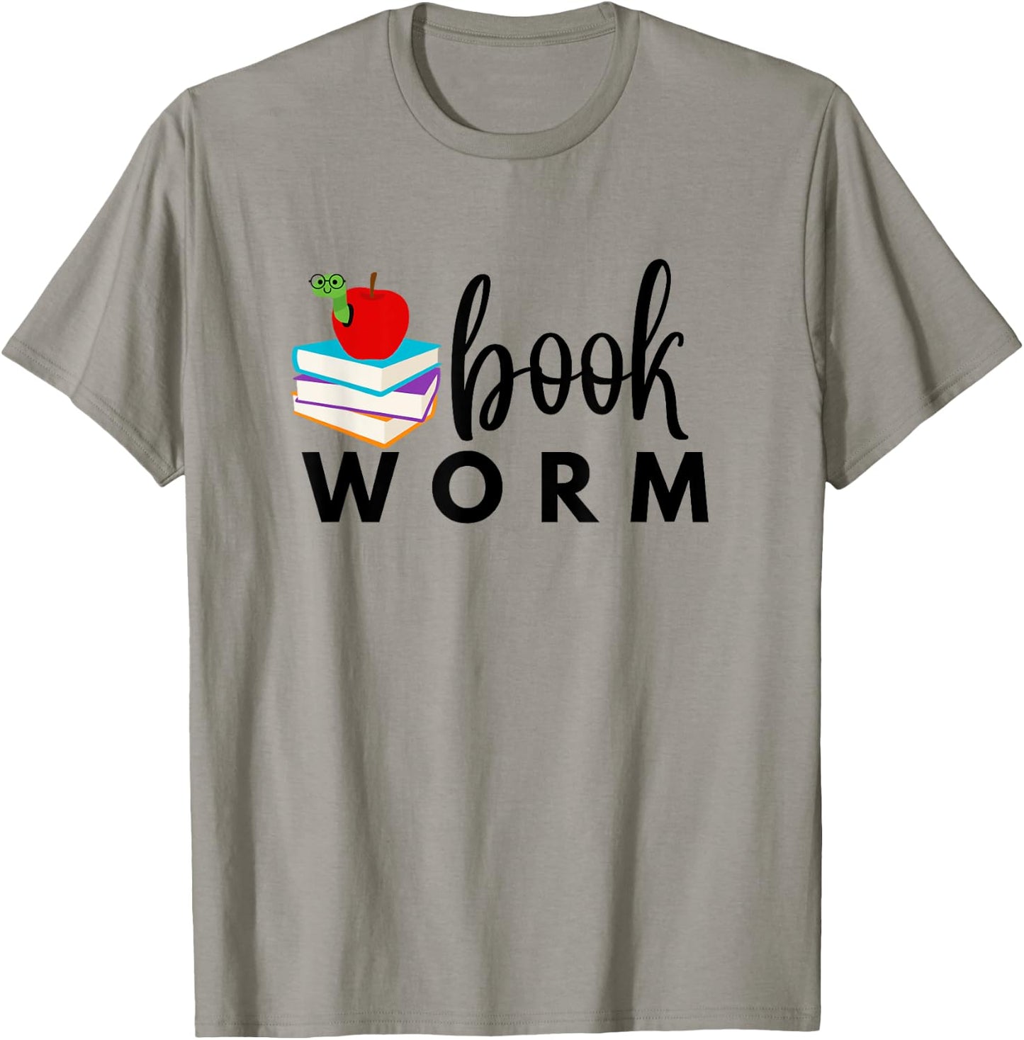 BOOKWORM with Books and Apple Colorful Graphic T-Shirt - T-Shirt | Sand