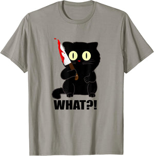 cat what funny scary black cat halloween with bloody knife Men Women T-Shirt - T-Shirt | Sand