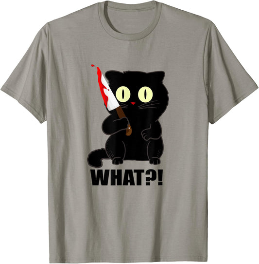 cat what funny scary black cat halloween with bloody knife Men Women T-Shirt - T-Shirt | Sand