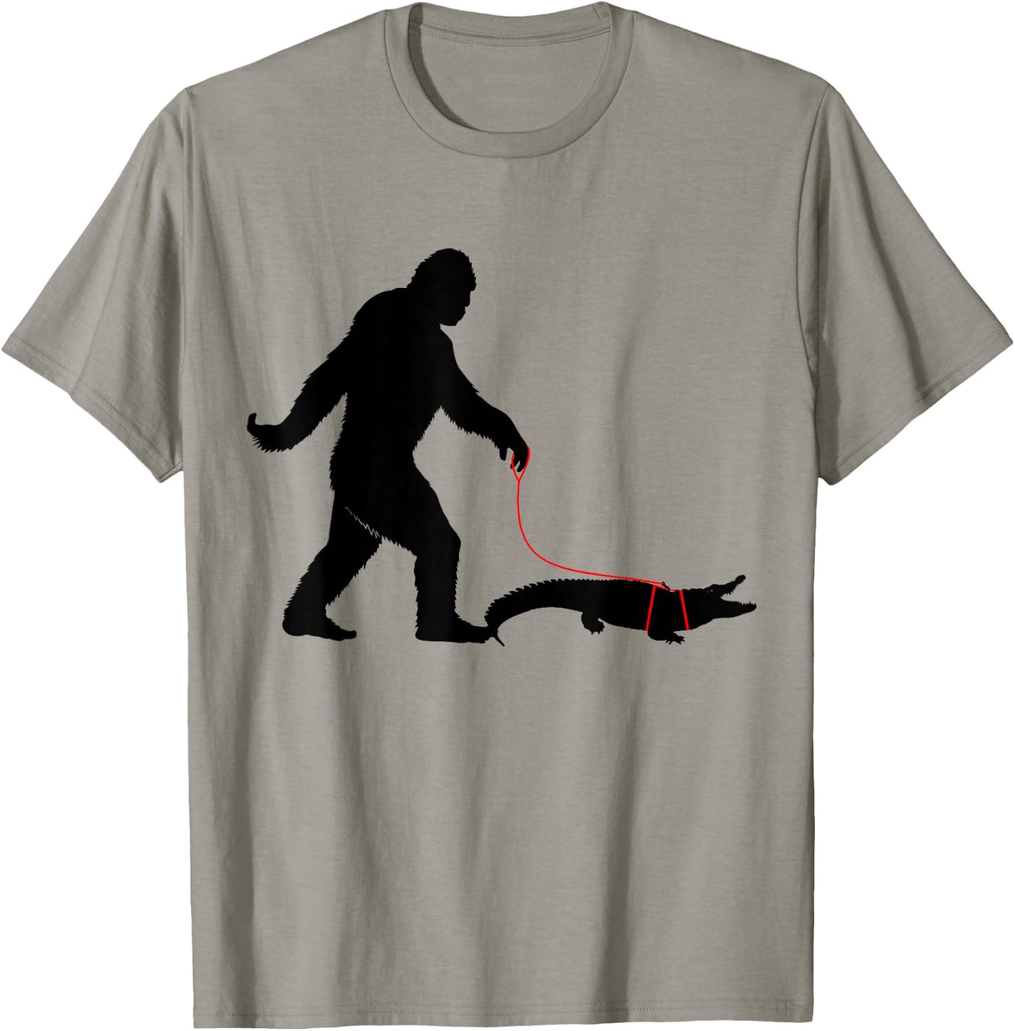 Bigfoot Walking A Crocodile Funny Alligator Animal Lovers T-Shirt - T-Shirt | Sand