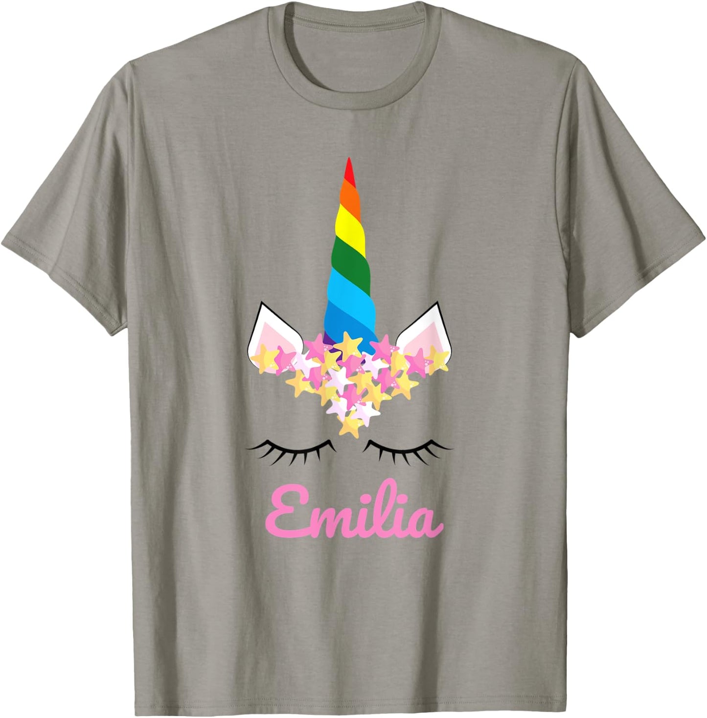 Cute Girls Unicorn Personalized Name Emilia Rainbow Unicorn T-Shirt - T-Shirt | Sand