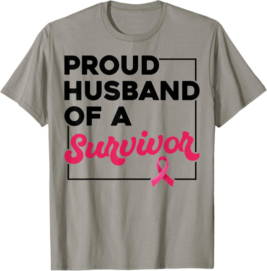 Proud Husband Of Survivor Breast Cancer Awareness Christmas T-Shirt - T-Shirt | Sand