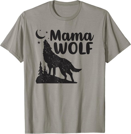 Mama Wolf And Moon, Momma Wolf Howling, Funny Animal T-Shirt - T-Shirt | Sand