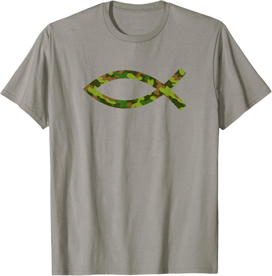 Jesus Christ Fish Camouflage Religious Christian T-Shirt - T-Shirt | Sand