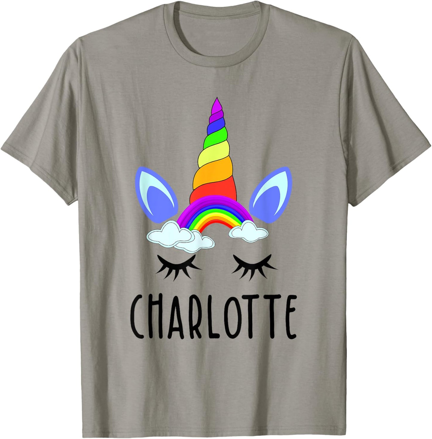 Charlotte Rainbow Unicorn Personalized Girl's First Name T-Shirt - T-Shirt | Sand