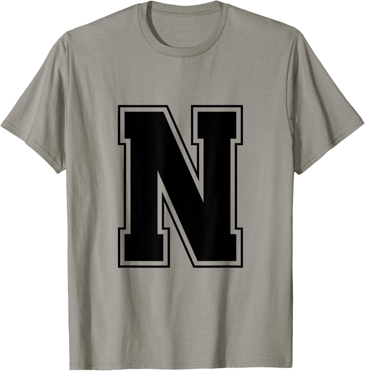 Letter N Big Bold Capital Varsity Alphabet Monogram T-Shirt - T-Shirt | Sand