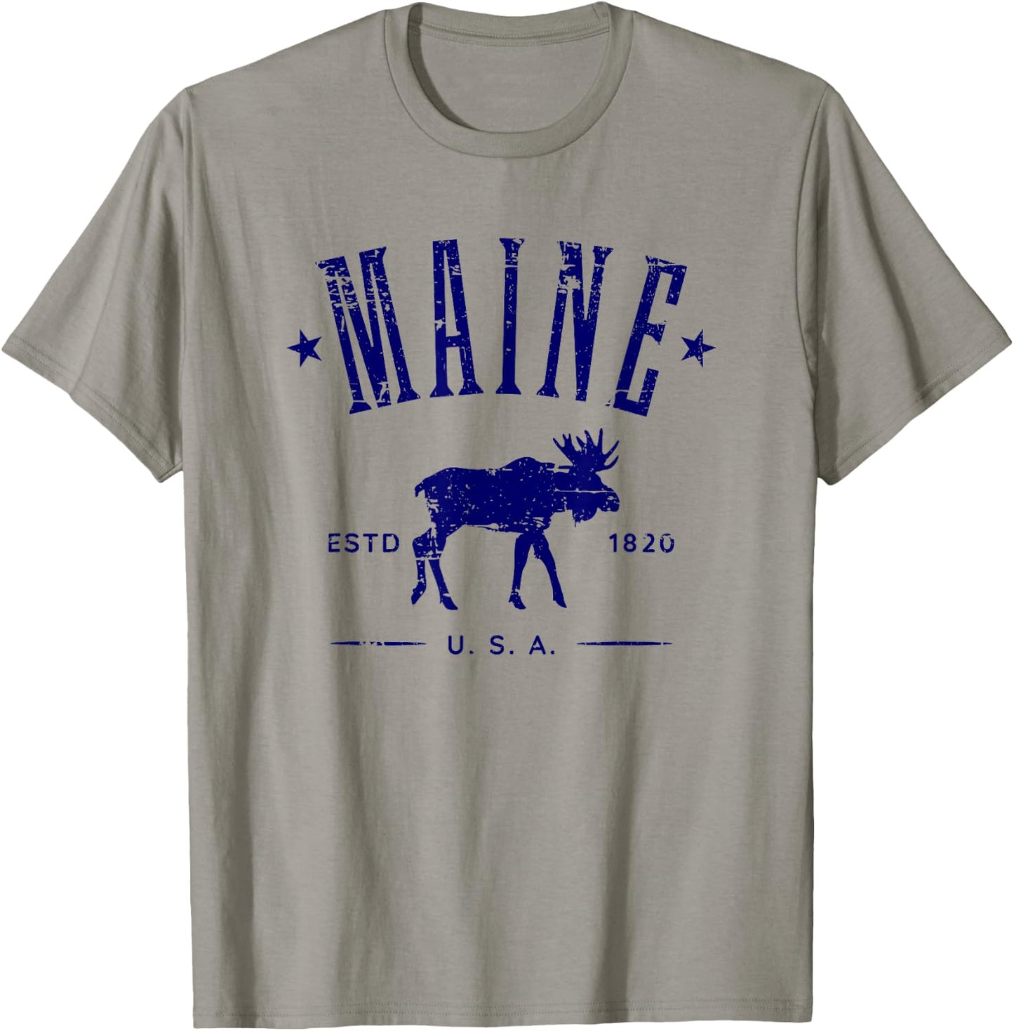 Maine USA with Moose Distressed Design Souvenir T-Shirt - T-Shirt | Sand