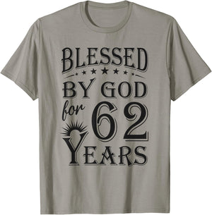Vintage Blessed by God for 62 years Happy 62nd Birthday T-Shirt - T-Shirt | Sand