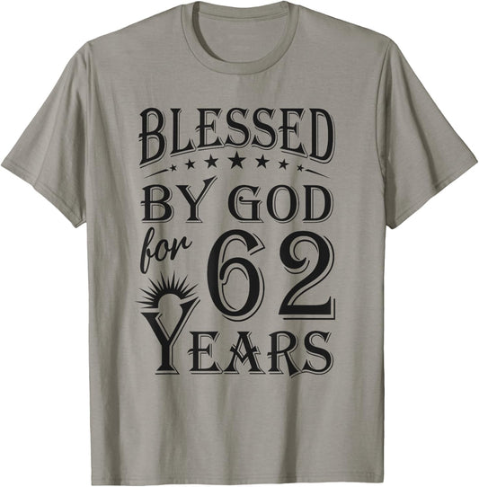 Vintage Blessed by God for 62 years Happy 62nd Birthday T-Shirt - T-Shirt | Sand
