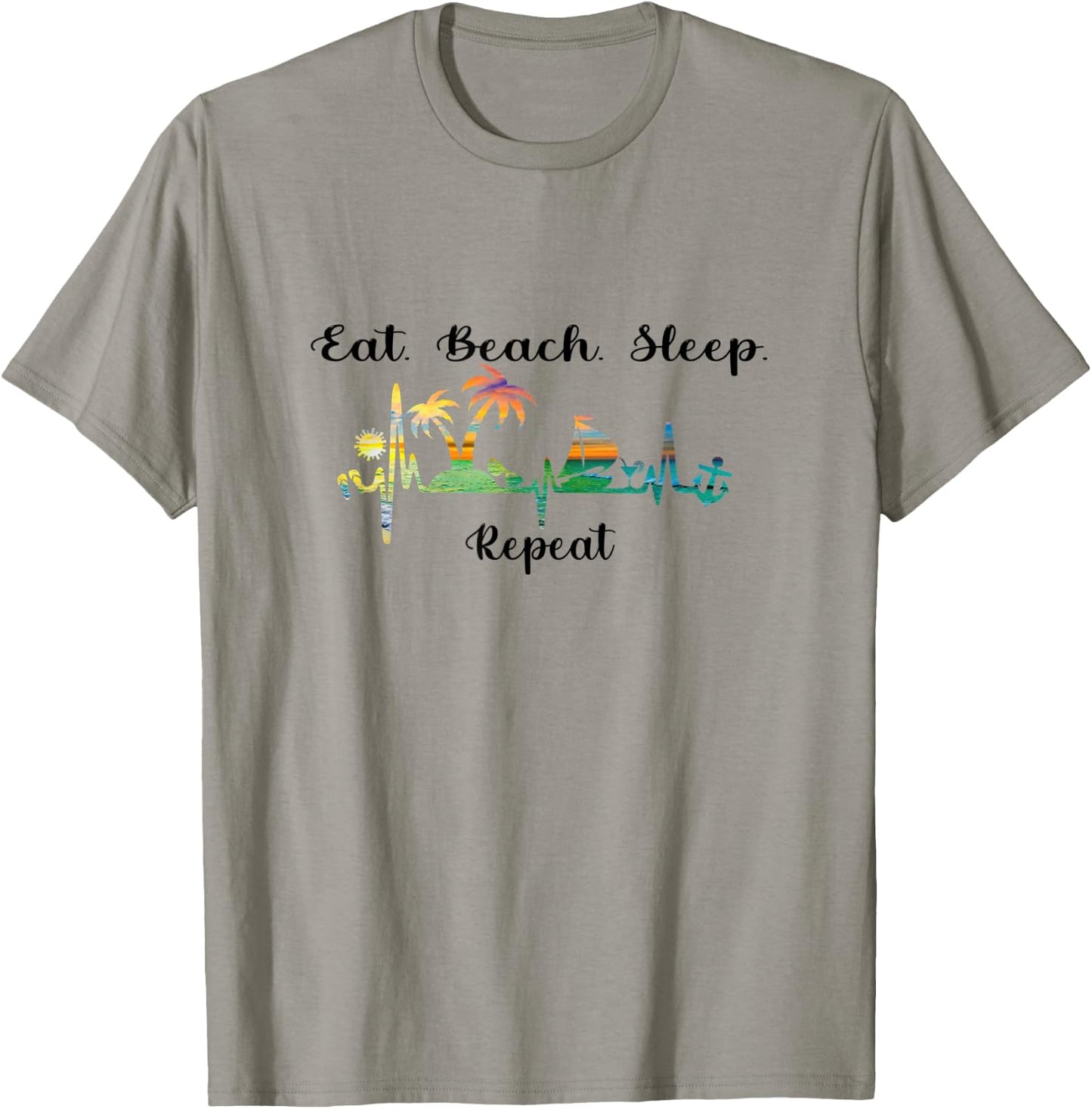 Eat Sleep Beach Repeat Summer Tropical Vacation Beach 2021 T-Shirt - T-Shirt | Sand