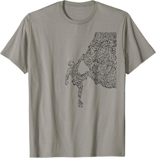 Bouldering Rock Climber Nature Sport Drawing Climbing T-Shirt - T-Shirt | Sand