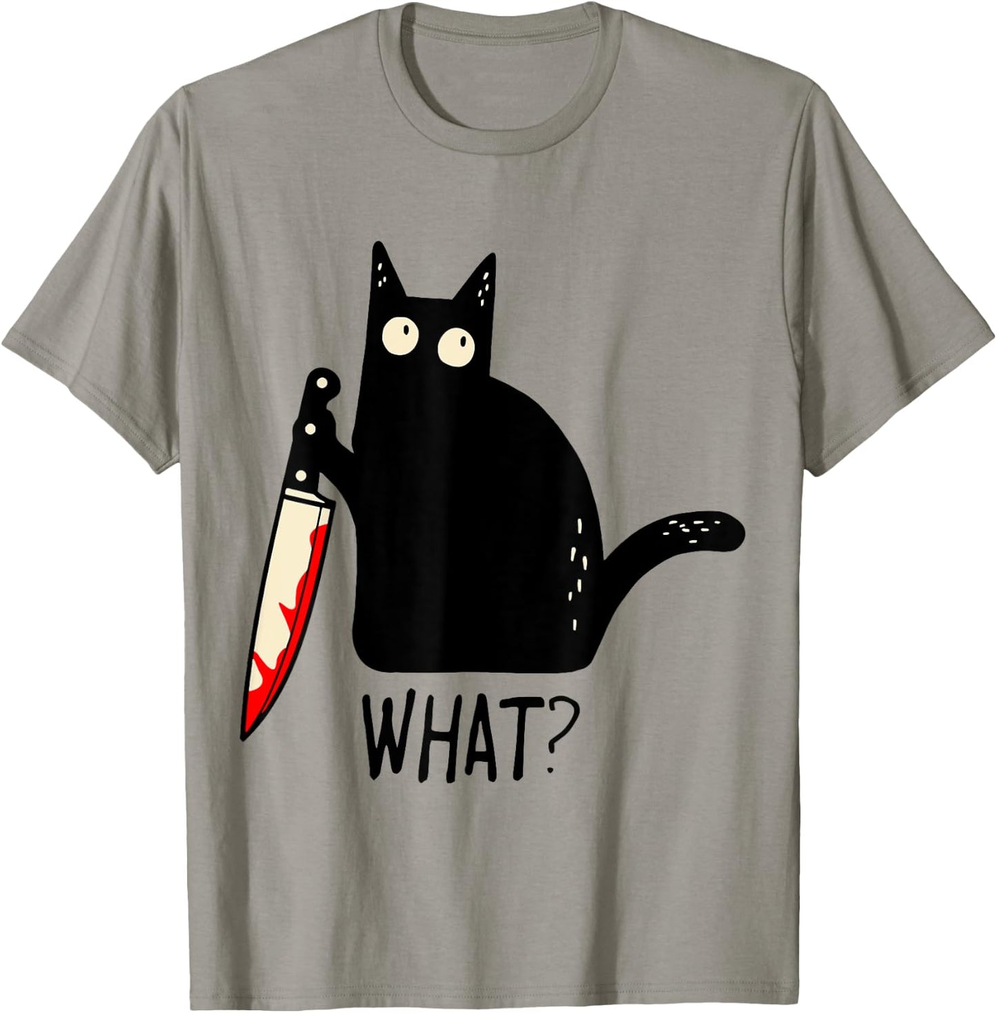 Funny Black Cat What? Holding Bloody Knife Men Women Teens T-Shirt - T-Shirt | Sand